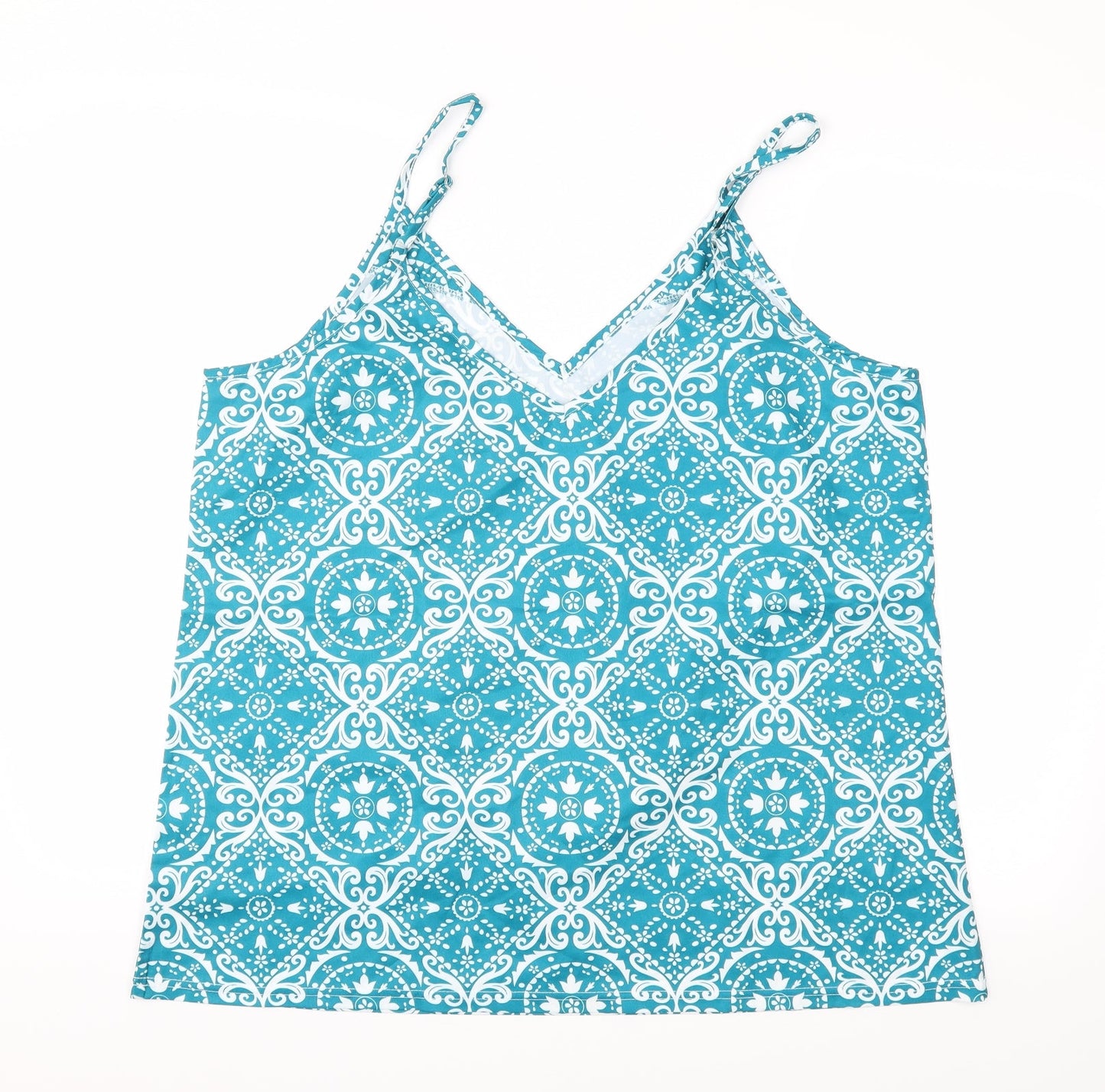 Preworn Womens Blue Argyle/Diamond  Basic Blouse Size XL