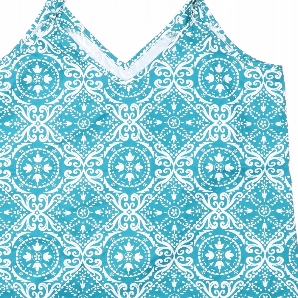 Preworn Womens Blue Argyle/Diamond  Basic Blouse Size XL