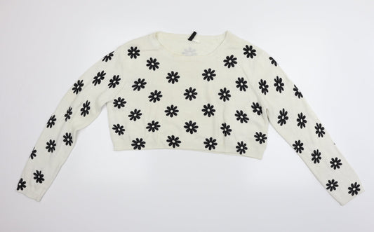 Divided Womens Beige Geometric  Pullover Jumper Size L