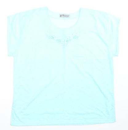 Romantic Womens Blue Floral  Basic T-Shirt Size 2XL