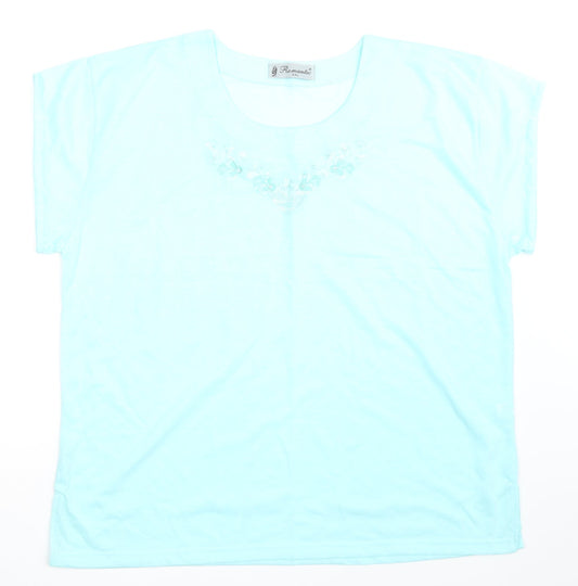 Romantic Womens Blue Floral  Basic T-Shirt Size 2XL