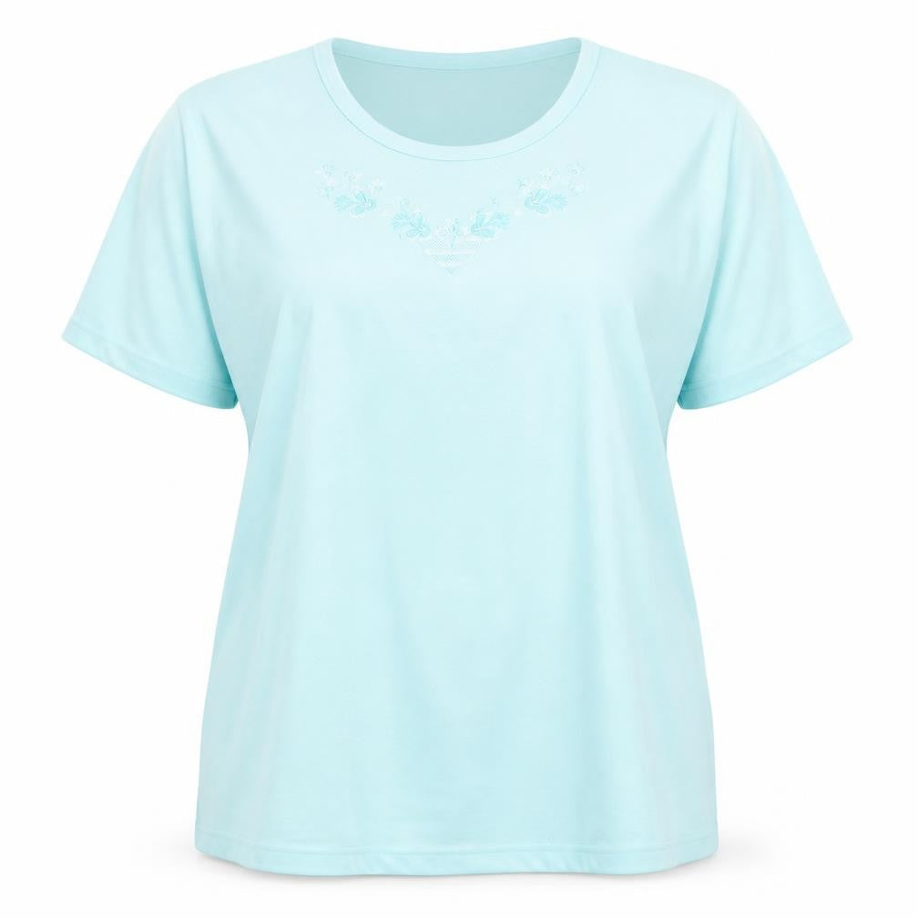 Romantic Womens Blue Floral  Basic T-Shirt Size 2XL