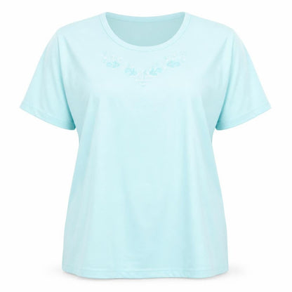 Romantic Womens Blue Floral  Basic T-Shirt Size 2XL