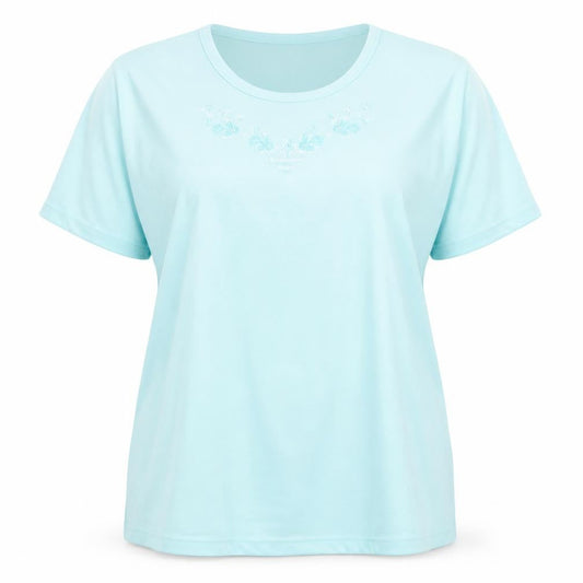 Romantic Womens Blue Floral  Basic T-Shirt Size 2XL