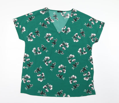 Preloved JD Williams Womens Green Floral Chiffon Basic Blouse Size 18 - Front