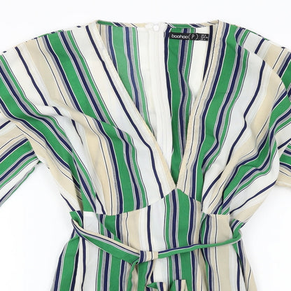 Preloved Boohoo  Womens Ivory Striped  Basic Blouse Size 8 - Detail