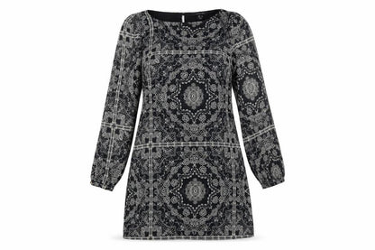 Front view of Atmosphere women’s black fair isle a-line, size UK 10