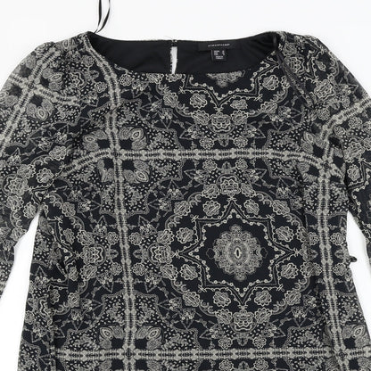 Close-up detail of Atmosphere women’s black fair isle a-line, size UK 10