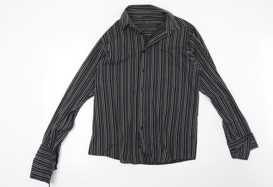 Cedar Wood State Mens Black Striped   Button-Up Size M