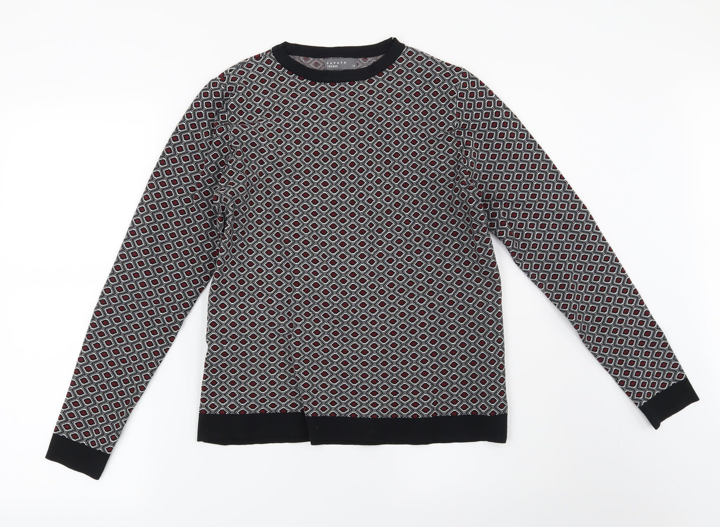 Papaya Womens Black Geometric  Pullover Sweatshirt Size 14