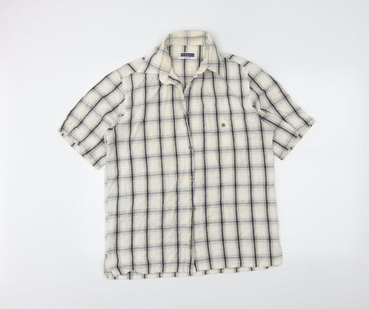 fairbanks Mens Ivory Plaid   Button-Up Size M