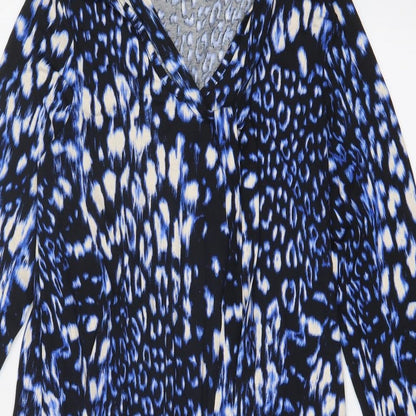 Close-up detail of Principles women’s blue animal print shift, size UK 10