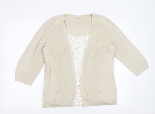 Marks and Spencer Womens Beige Floral  Cardigan Jumper Size 16  - under shirt detail, floral lace