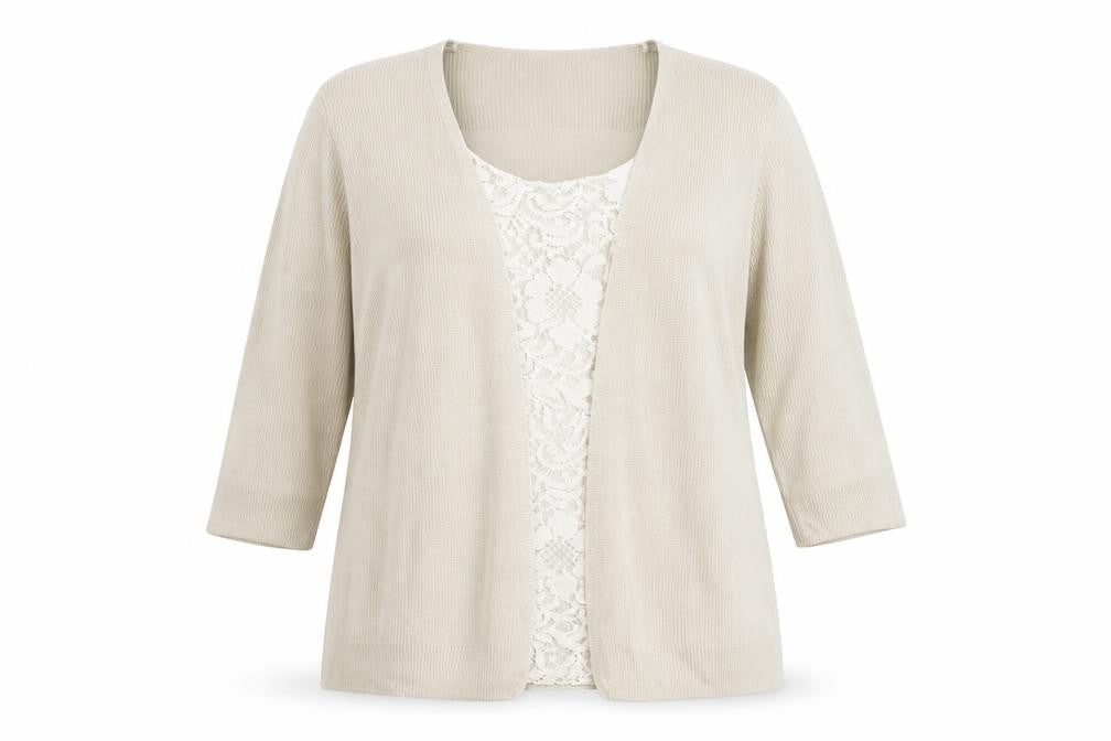 Marks & Spencer Womens Beige Floral  Cardigan Jumper Size 16  - under shirt detail, floral lace