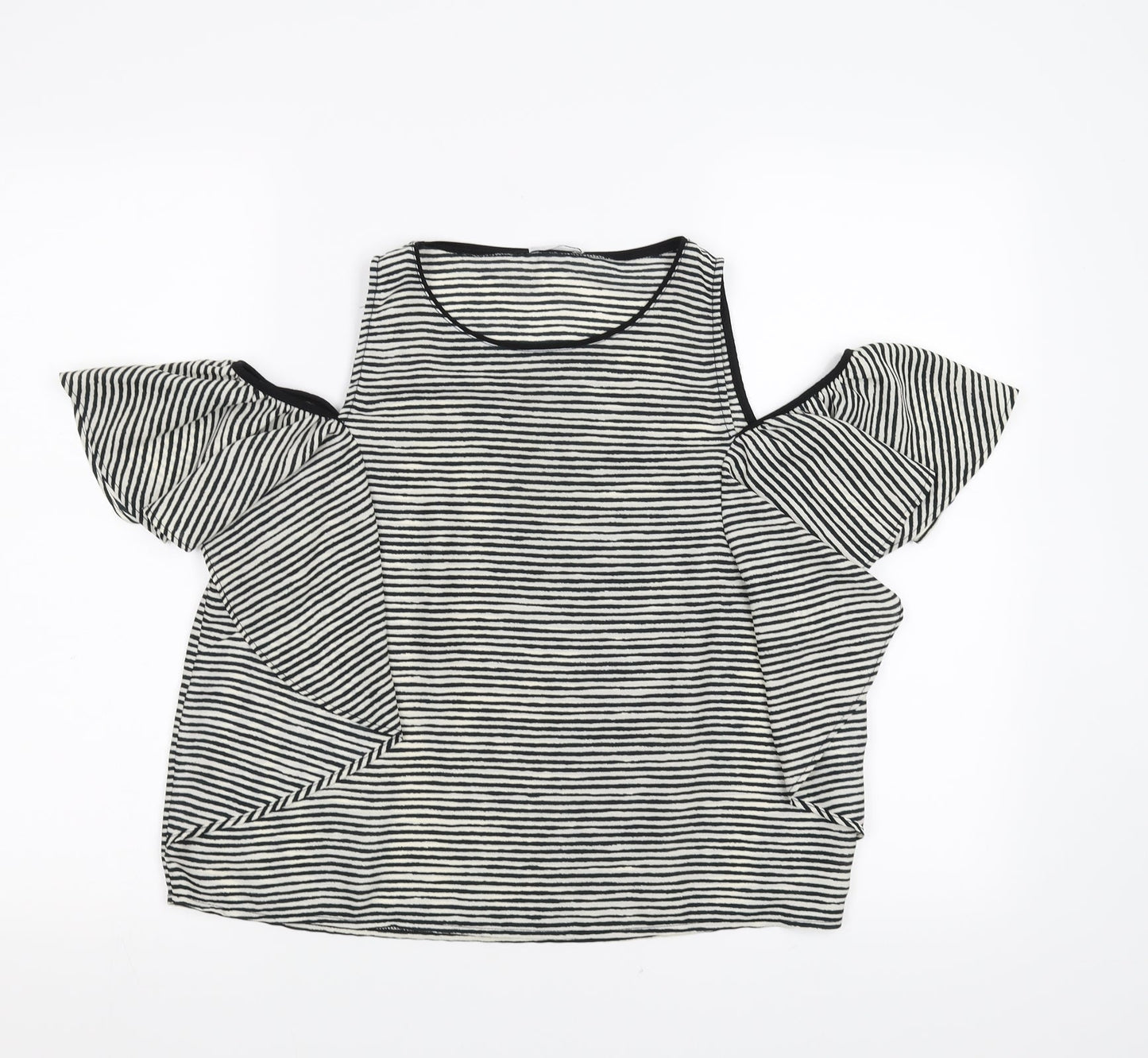 Zara Womens Black Striped  Basic Blouse Size L  - cold shoulder