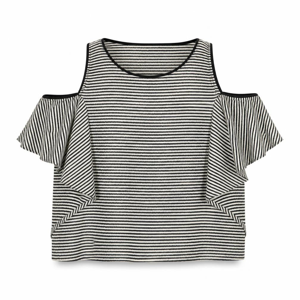 Zara Womens Black Striped  Basic Blouse Size L  - cold shoulder