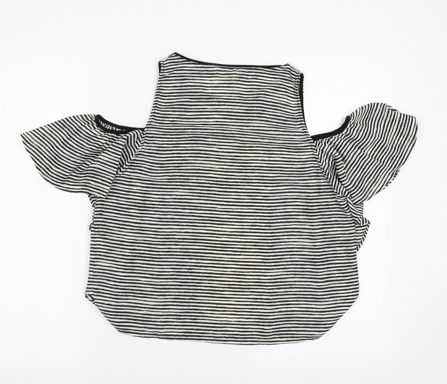 Zara Womens Black Striped  Basic Blouse Size L  - cold shoulder
