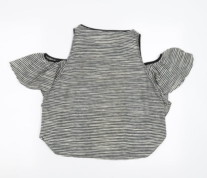 Zara Womens Black Striped  Basic Blouse Size L  - cold shoulder