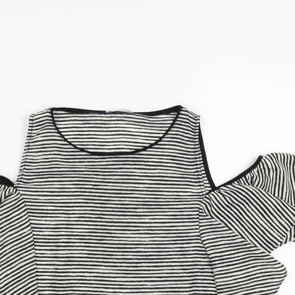 Zara Womens Black Striped  Basic Blouse Size L  - cold shoulder