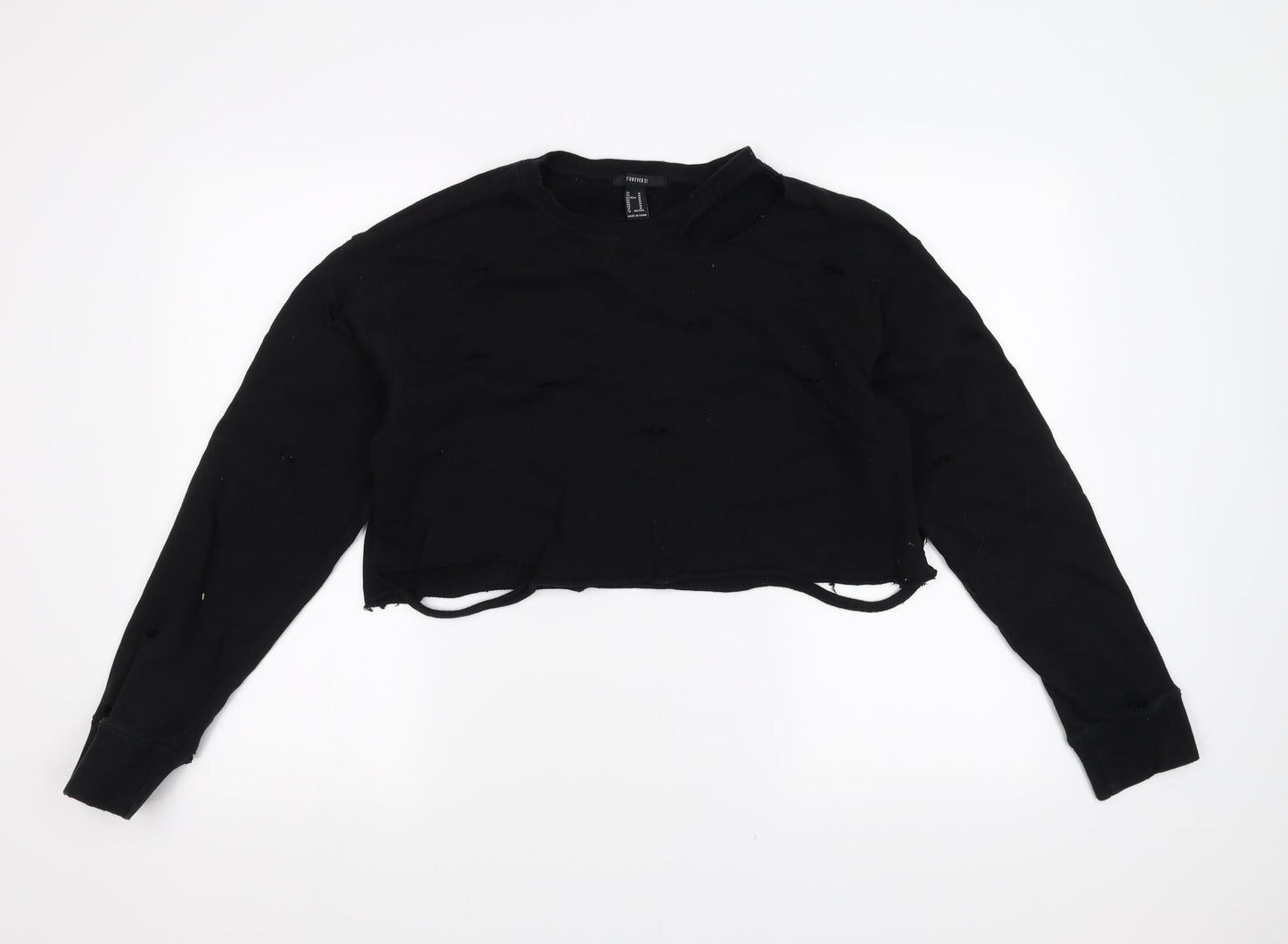 FOREVER 21 Womens Black   Pullover Sweatshirt Size M  - cropped distressed