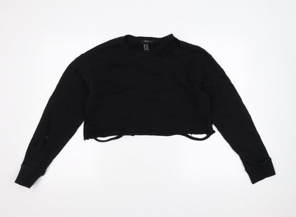 Preloved FOREVER 21 Womens Black   Pullover Sweatshirt Size M  - cropped distressed - Front