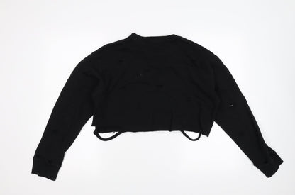 Preloved FOREVER 21 Womens Black   Pullover Sweatshirt Size M  - cropped distressed - Back