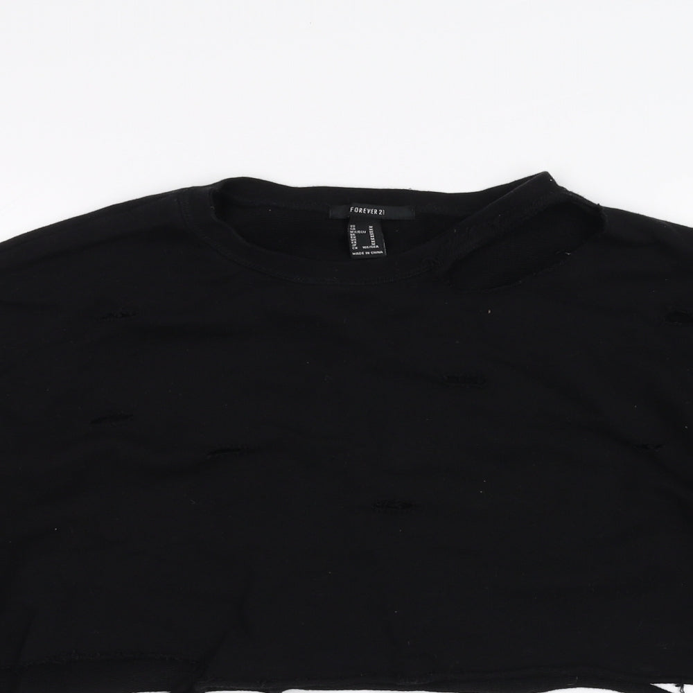 FOREVER 21 Womens Black   Pullover Sweatshirt Size M  - cropped distressed