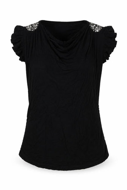 Yessica Womens Black   Basic Blouse Size L  - beaded shoulder