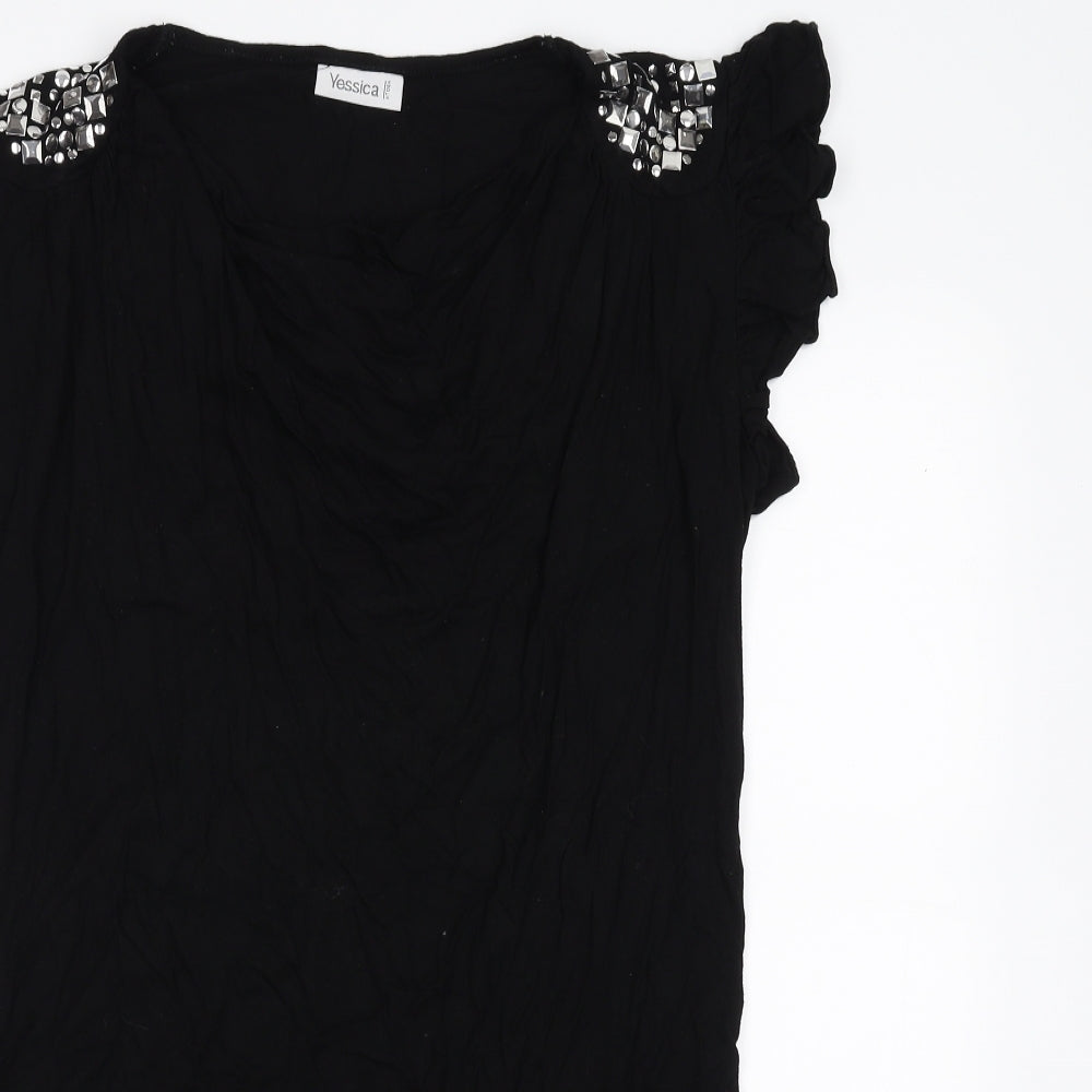 Yessica Womens Black   Basic Blouse Size L  - beaded shoulder