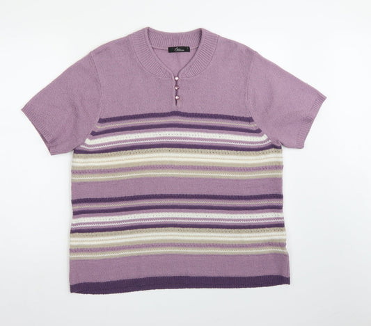 BM collection Womens Purple Striped Knit Pullover Jumper Size L