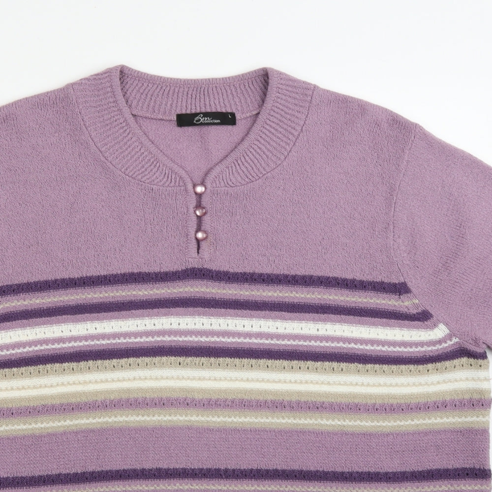 BM collection Womens Purple Striped Knit Pullover Jumper Size L