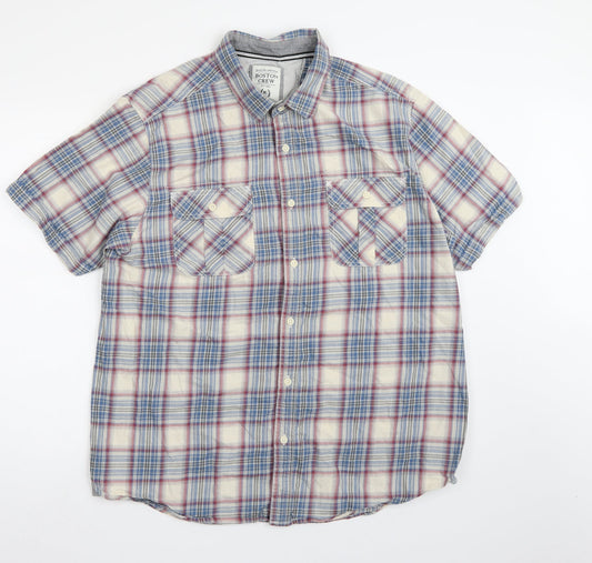 Boston crew Womens Blue Check  Basic Button-Up Size XL