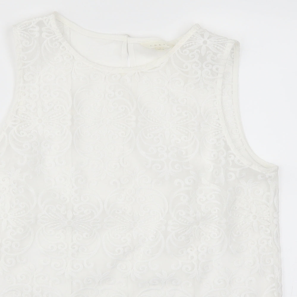 Adiva Womens White  Lace Basic Tank Size L