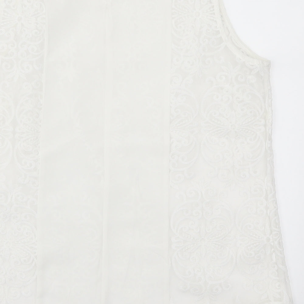 Adiva Womens White  Lace Basic Tank Size L