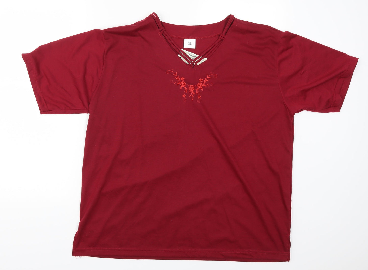 Lucky Womens Red   Basic T-Shirt Size XL  - Flowers