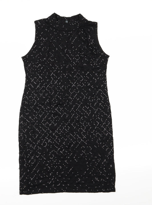 Preworn Womens Black   Pencil Dress  Size 12  - Sequins all over