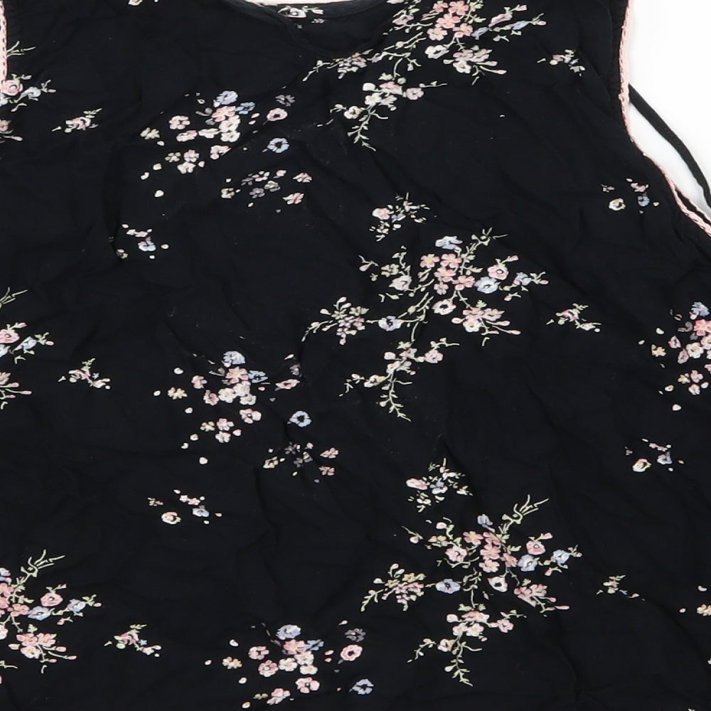 Topshop Womens Black Floral  Basic Tank Size 14