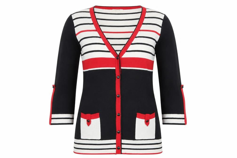 Christina Womens Black Striped Knit Cardigan Jumper Size S