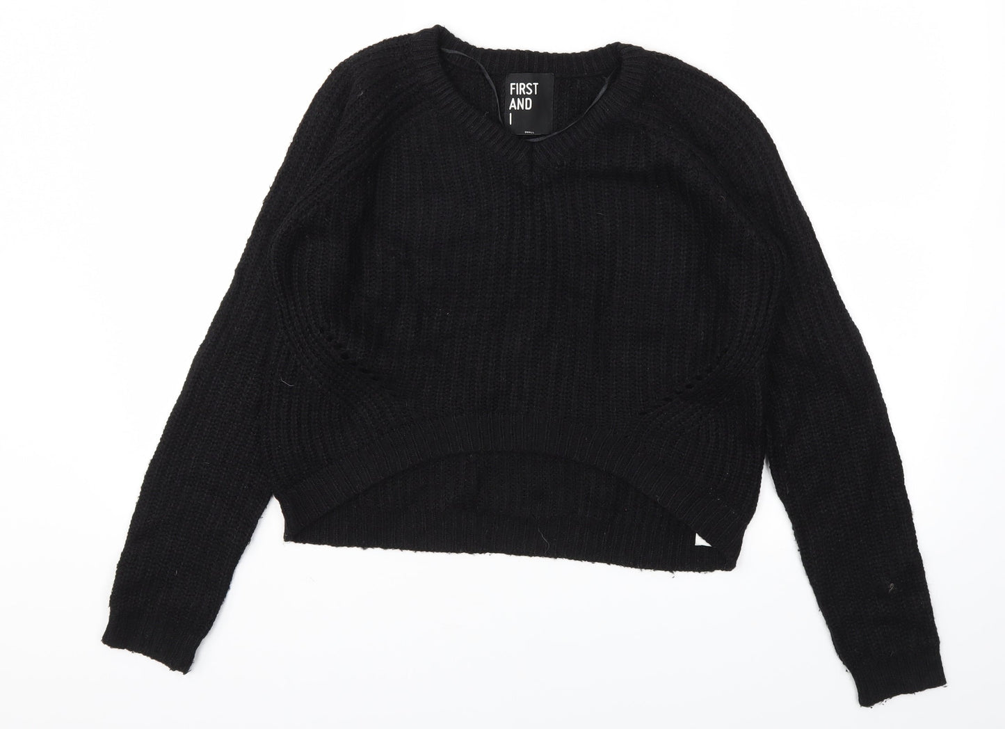 FIRST AND I  Womens Black Houndstooth  Pullover Jumper Size S