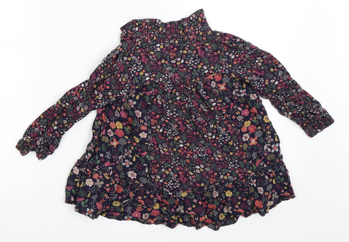 F&F Girls Blue Floral  Shirt Dress  Size 12-18 Months