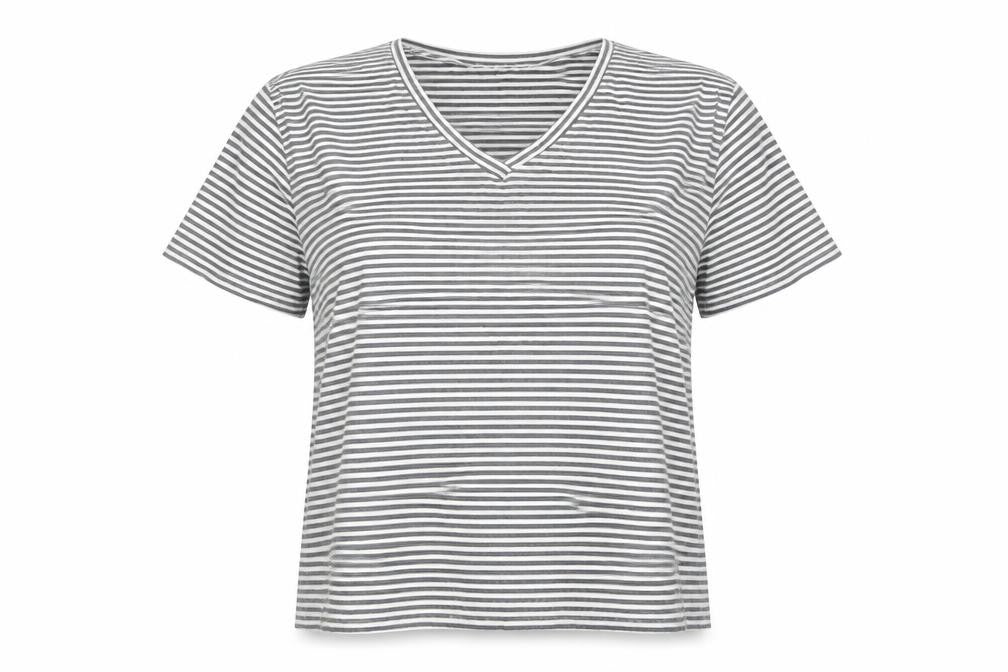 Riklo Womens Grey Striped  Basic T-Shirt Size M