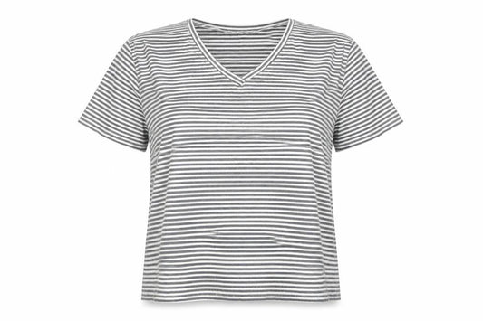 Riklo Womens Grey Striped  Basic T-Shirt Size M