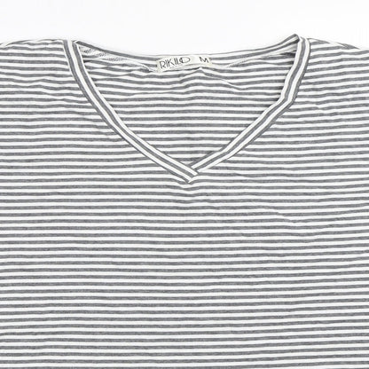 Riklo Womens Grey Striped  Basic T-Shirt Size M