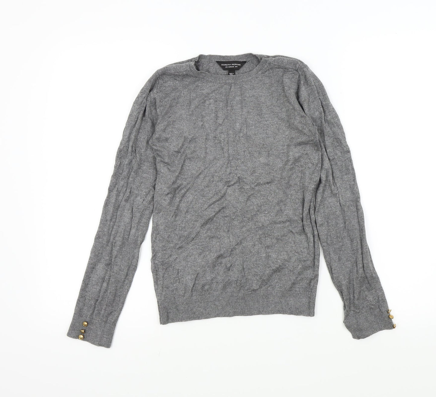 Dorothy Perkins Womens Grey   Pullover Jumper Size 8  - buttons on sleeves
