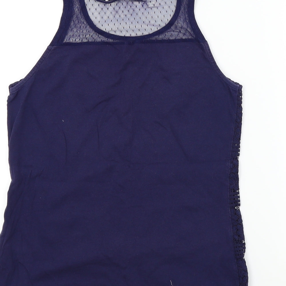 Dorothy Perkins Womens Blue Colourblock  Basic T-Shirt Size 8  - lace neck