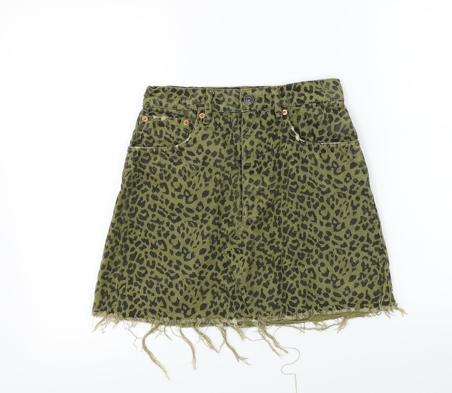 Zara  Womens Green Animal Print  A-Line Skirt Size XS