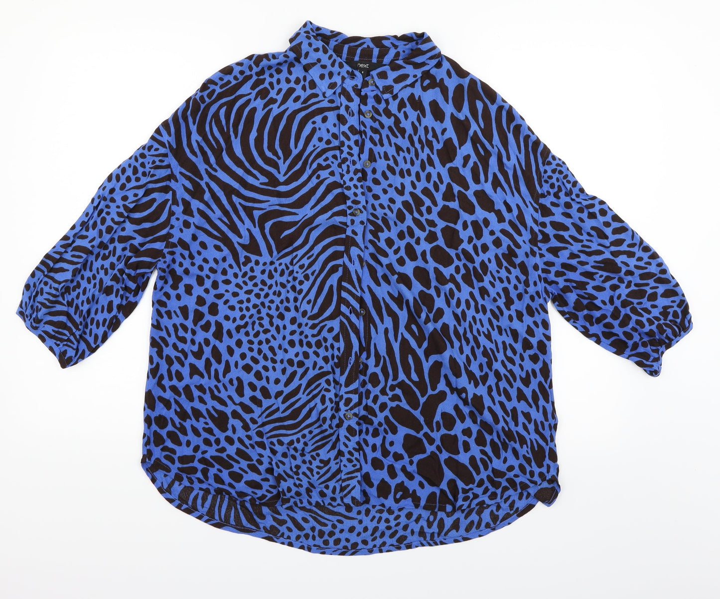 NEXT Womens Blue Animal Print  Basic Button-Up Size 6