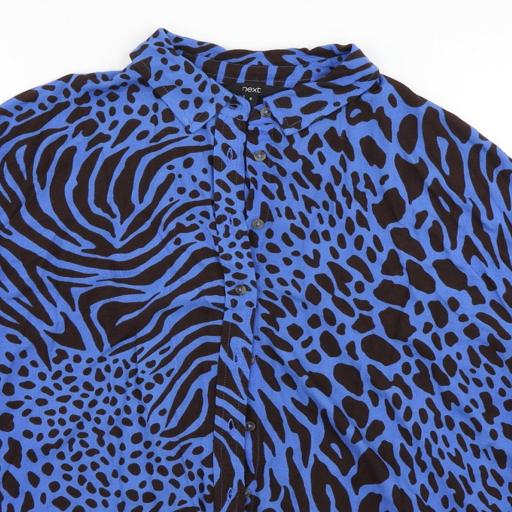 NEXT Womens Blue Animal Print  Basic Button-Up Size 6