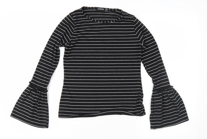 Preloved Boohoo Womens Black Striped Jersey Basic Blouse Size 6 - Front