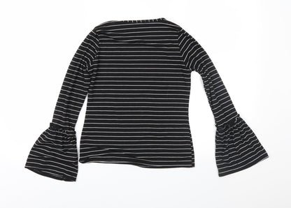 Preloved Boohoo Womens Black Striped Jersey Basic Blouse Size 6 - Back
